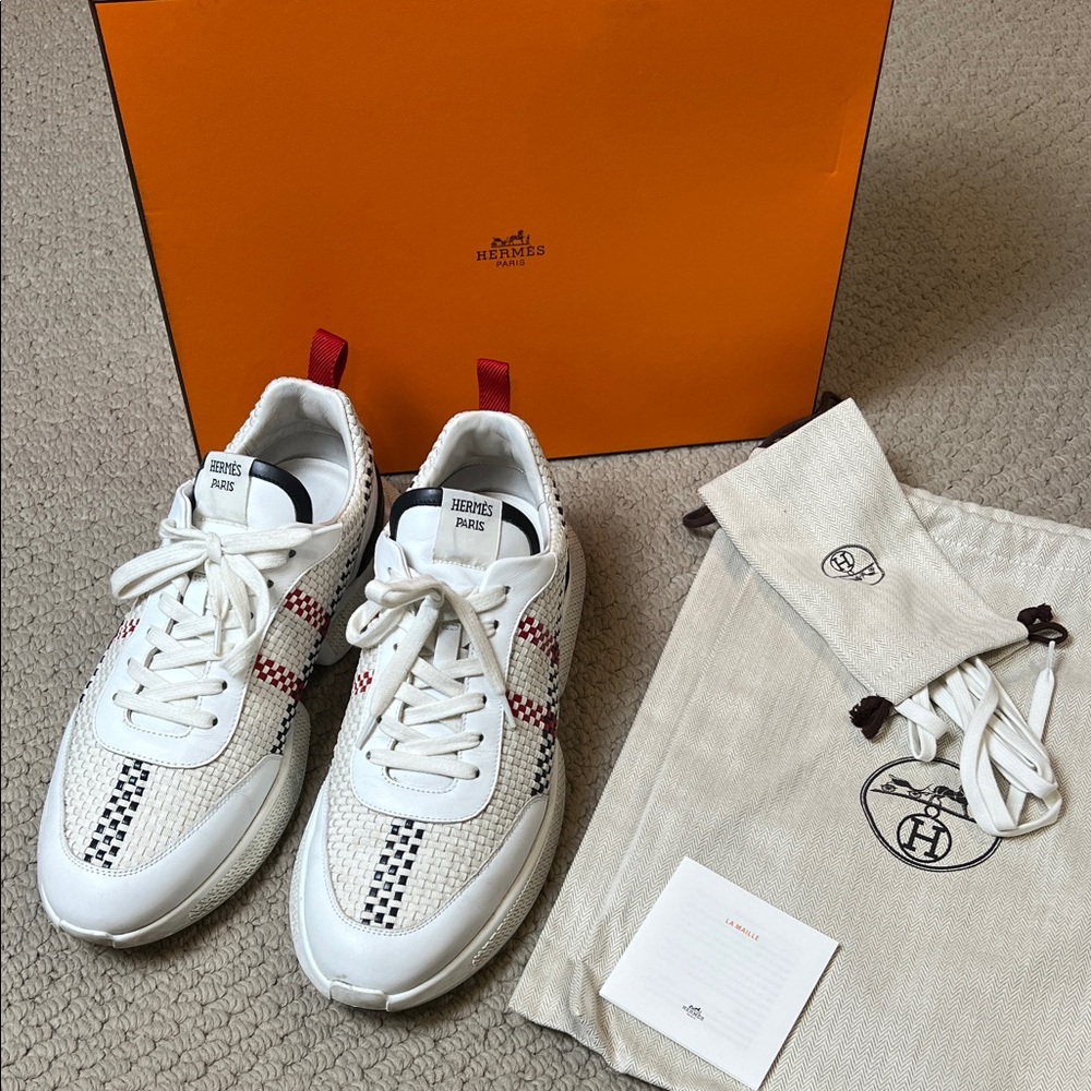Hermes White, Red and Blue Men's Sneakers